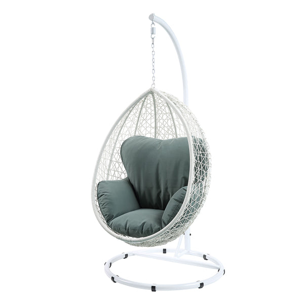 ACME Simona Green Fabric & White Wicker Hanging Chair Model 45032