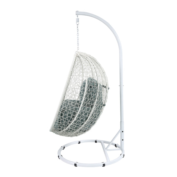 ACME Simona Green Fabric & White Wicker Hanging Chair Model 45032