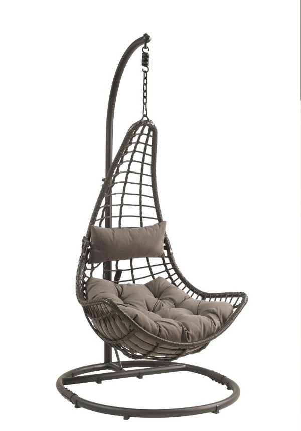 ACME Uzae Gray Fabric & Charcoal Wicker Hanging Chair Model 45105