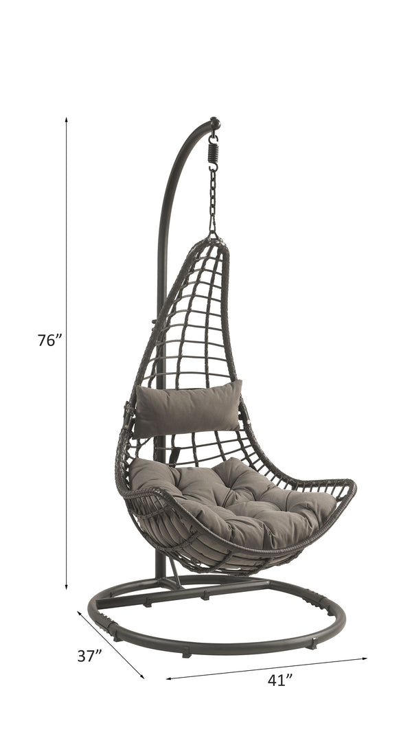 ACME Uzae Gray Fabric & Charcoal Wicker Hanging Chair Model 45105