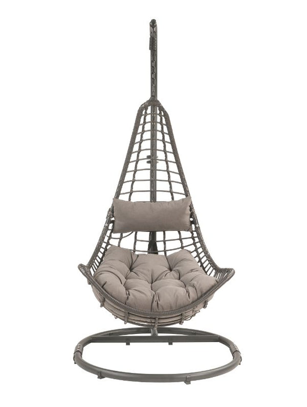 ACME Uzae Gray Fabric & Charcoal Wicker Hanging Chair Model 45105