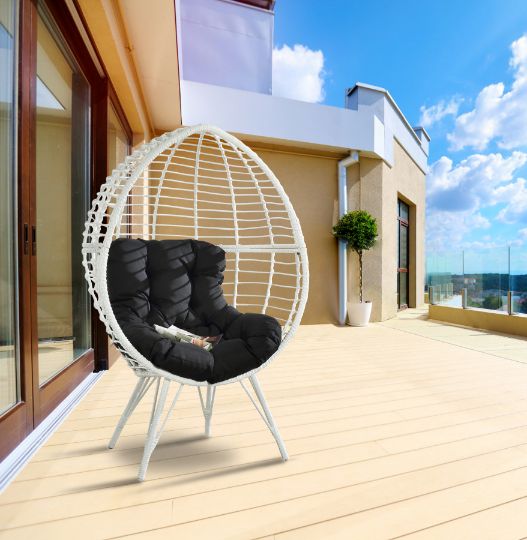 ACME Galzed Black Fabric & White Wicker Patio Lounge Chair Model 45109