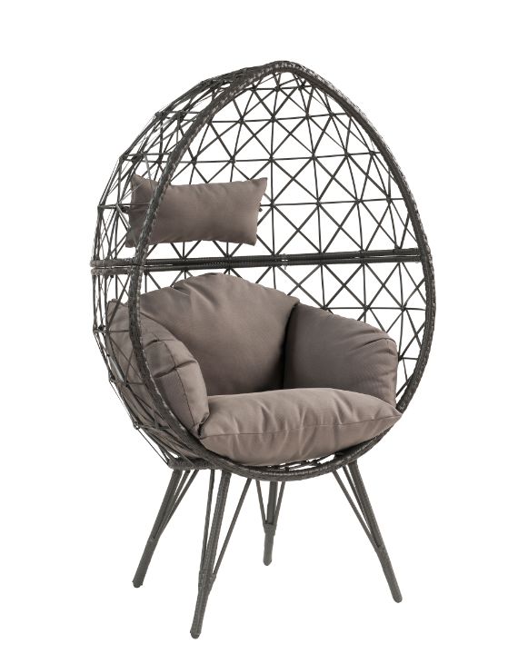 ACME Aeven Light Gray Fabric & Black Wicker Patio Lounge Chair Model 45111