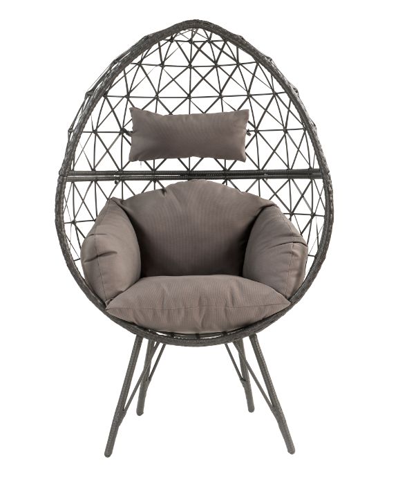 ACME Aeven Light Gray Fabric & Black Wicker Patio Lounge Chair Model 45111