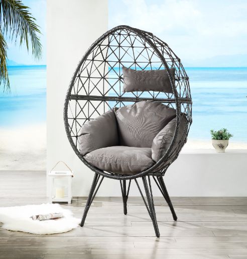 ACME Aeven Light Gray Fabric & Black Wicker Patio Lounge Chair Model 45111