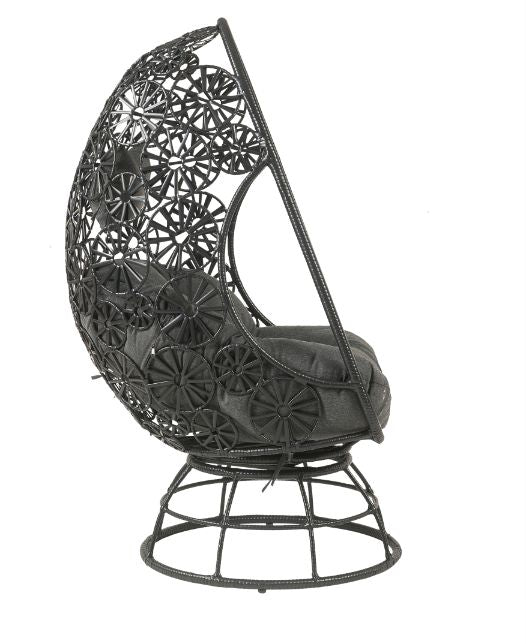 ACME Hikre Clear Glass Charcoal Fabric & Black Wicker Patio Lounge Chair & Side Table Model 45113
