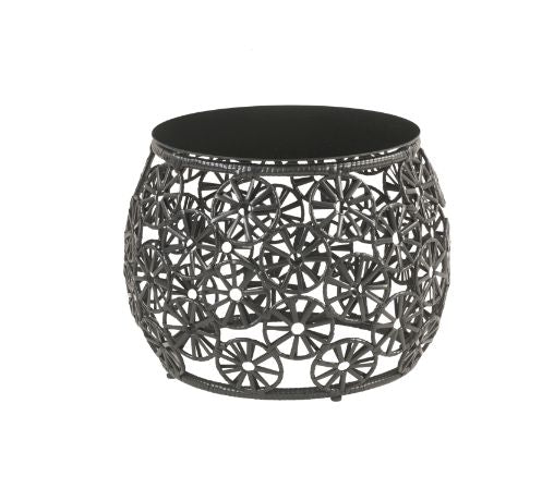 ACME Hikre Clear Glass Charcoal Fabric & Black Wicker Patio Lounge Chair & Side Table Model 45113