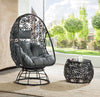 ACME Hikre Clear Glass Charcoal Fabric & Black Wicker Patio Lounge Chair & Side Table Model 45113