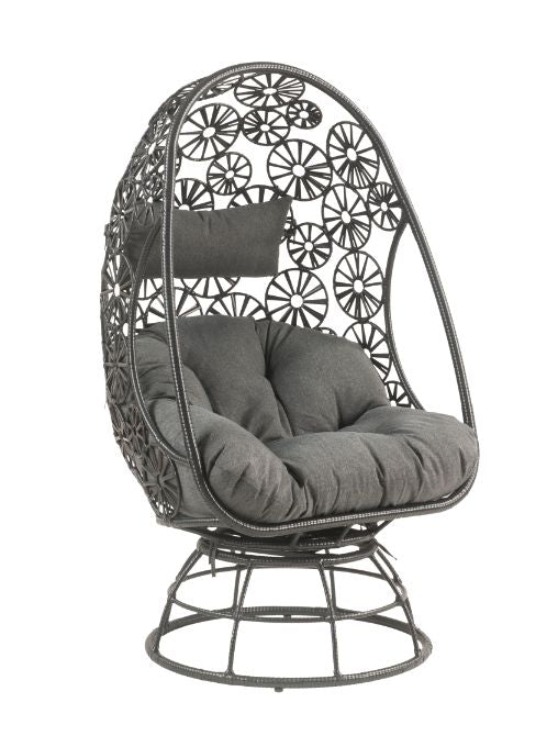 ACME Hikre Clear Glass Charcoal Fabric & Black Wicker Patio Lounge Chair & Side Table Model 45113