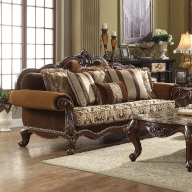 ACME Jardena Fabric & Cherry Oak Sofa with 6 Pillows(Same LV01591) Model 50655