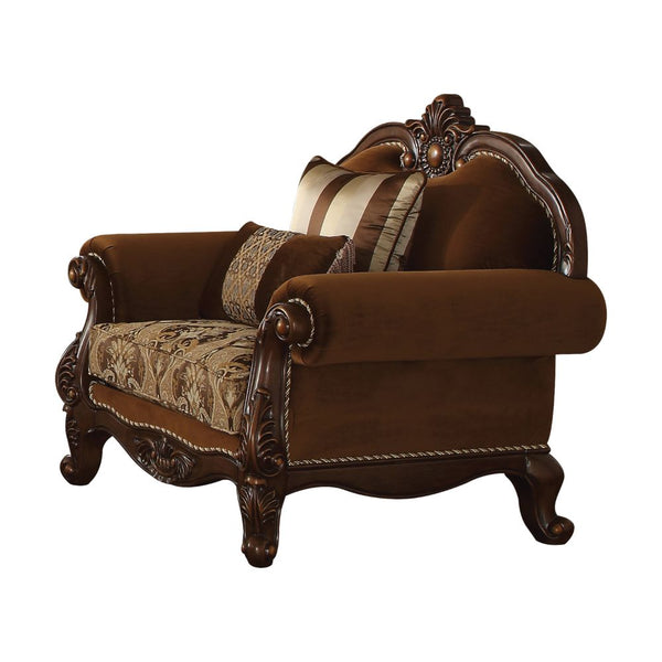 ACME Jardena Fabric & Cherry Oak Chair with 2 Pillows(Same LV01593) Model 50657