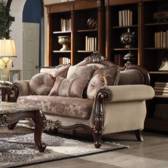 ACME Mehadi Velvet & Walnut Loveseat with 6 Pillows Model 50691