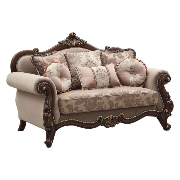 ACME Mehadi Velvet & Walnut Loveseat with 6 Pillows Model 50691