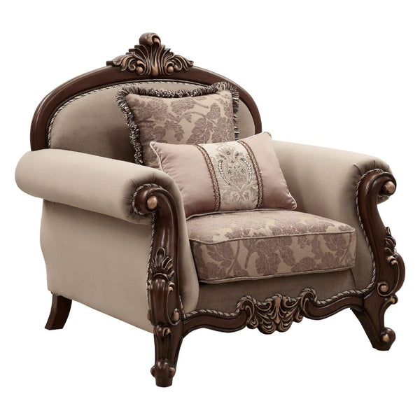 ACME Mehadi Velvet & Walnut Chair with 2 Pillows Model 50692