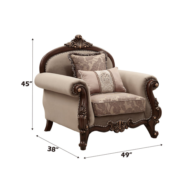 ACME Mehadi Velvet & Walnut Chair with 2 Pillows Model 50692