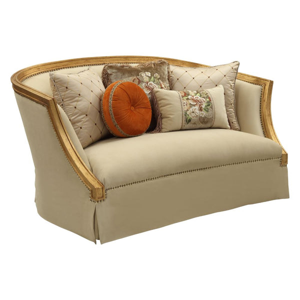 ACME Daesha Tan Flannel & Antique Gold Loveseat with 5 Pillows Model 50836