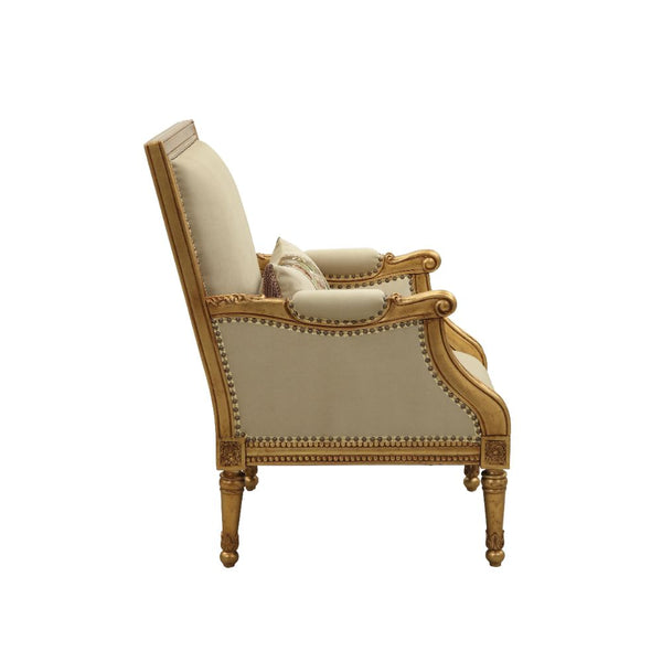 ACME Daesha Tan Flannel & Antique Gold Chair with Pillow Model 50838