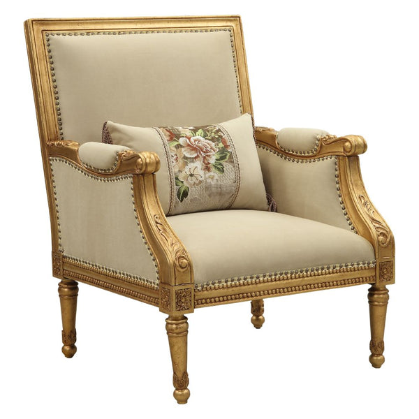 ACME Daesha Tan Flannel & Antique Gold Chair with Pillow Model 50838