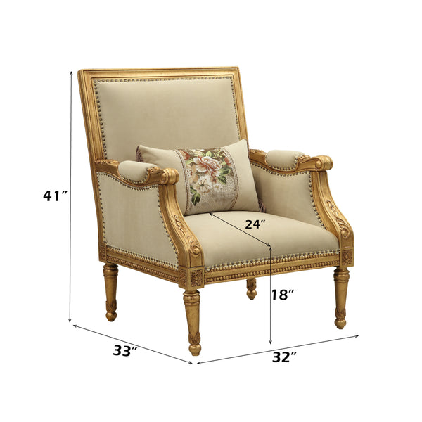 ACME Daesha Tan Flannel & Antique Gold Chair with Pillow Model 50838