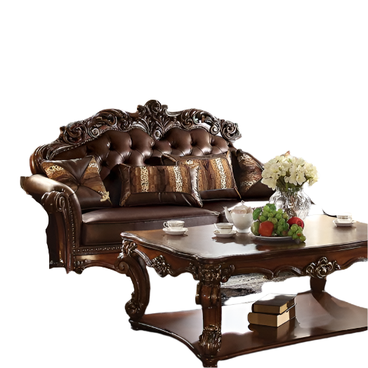 ACME Vendome Cherry Synthetic Leather & Cherry Sofa with 4 Pillows Model 52001