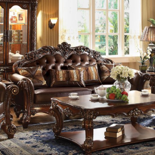 ACME Vendome Cherry Synthetic Leather & Cherry Sofa with 4 Pillows Model 52001