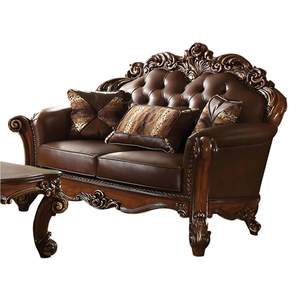 ACME Vendome Cherry Synthetic Leather & Cherry Loveseat with 3 Pillows Model 52002