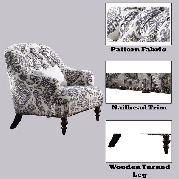 ACME Saira Pattern Fabric Chair with Pillow Model 52062