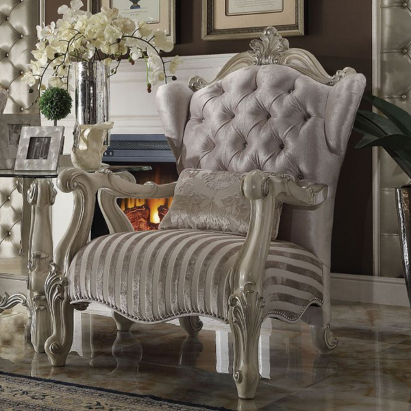 ACME Versailles Ivory Fabric & Bone White Chair with Pillow Model 52087