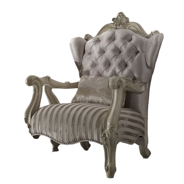 ACME Versailles Ivory Fabric & Bone White Chair with Pillow Model 52087