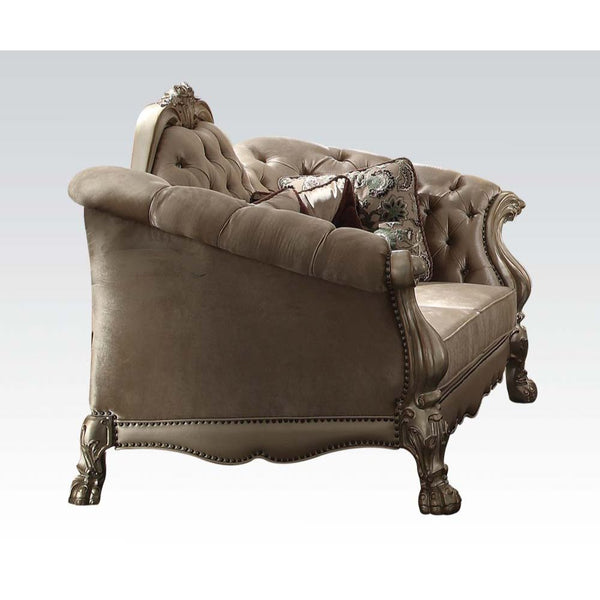 ACME Dresden Bone Velvet & Gold Patina Loveseat with 5 Pillows Model 52091