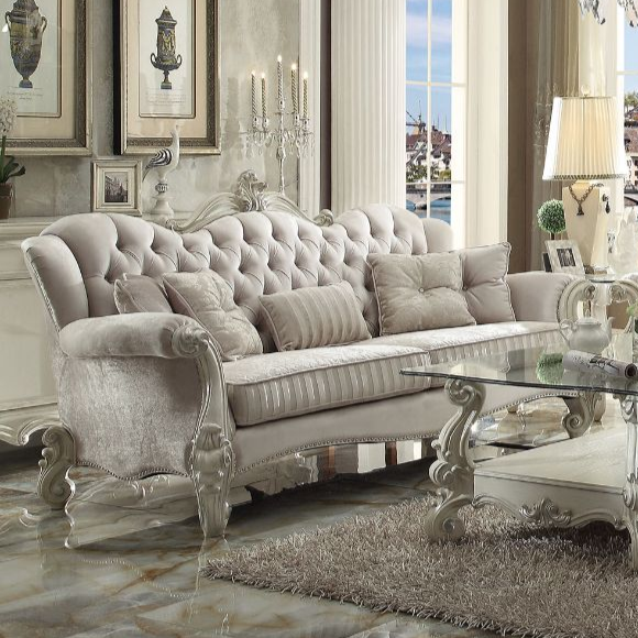 ACME Versailles Ivory Fabric & Bone White Sofa with 5 Pillows Model 52105