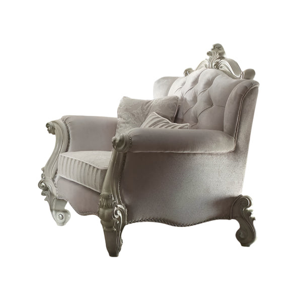 ACME Versailles Ivory Fabric & Bone White Chair with 2 Pillows Model 52107