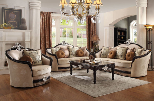 ACME Ernestine Tan Fabric & Black Sofa with 7 Pillows Model 52110