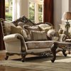 ACME Latisha Tan Pattern Fabric & Antique Oak Loveseat with 6 Pillows(Same LV01577) Model 52116
