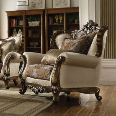 ACME Latisha Tan Pattern Fabric & Antique Oak Chair with 2 Pillows(Same LV01578) Model 52117