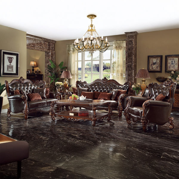 ACME Versailles Two Tone Dark Brown Synthetic Leather & Cherry Oak Chair with 2 Pillows Model 52122