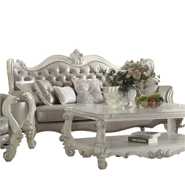 ACME Versailles Vintage Gray Synthetic Leather & Bone White Sofa with 7 Pillows Model 52125