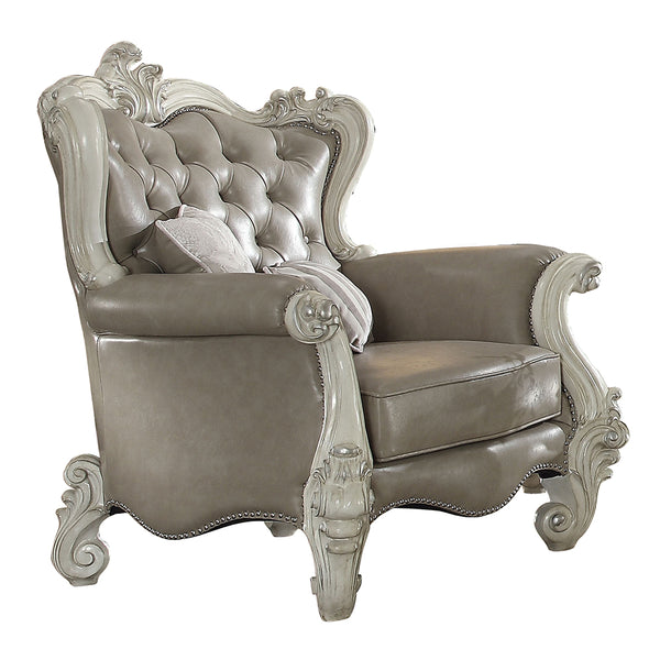 ACME Versailles Vintage Gray Synthetic Leather & Bone White Chair with 2 Pillows Model 52127