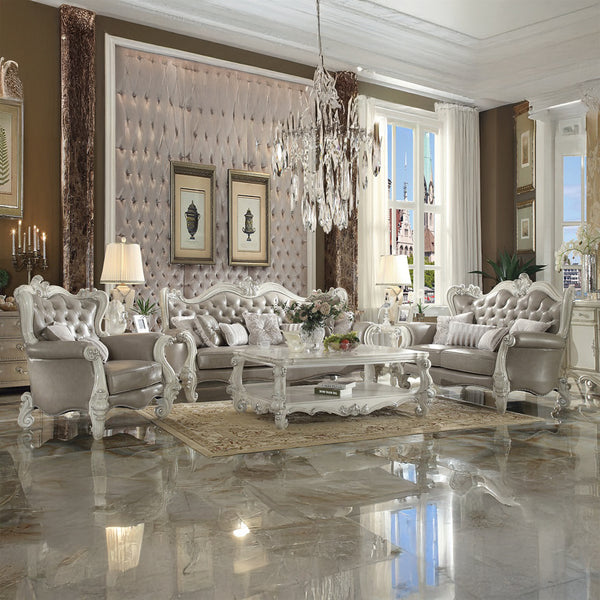 ACME Versailles Vintage Gray Synthetic Leather & Bone White Chair with 2 Pillows Model 52127