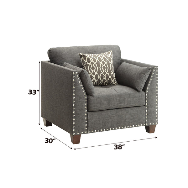 ACME Laurissa Light Charcoal Linen Chair with 3 Pillows Model 52407