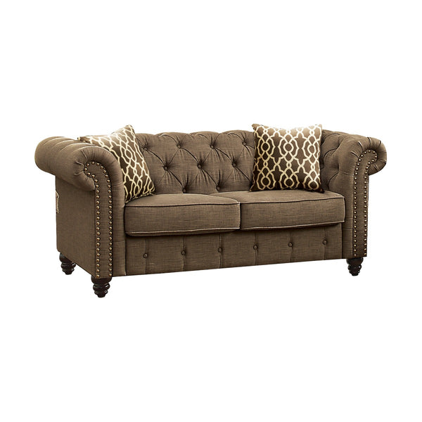 ACME Aurelia Brown Linen Loveseat with 2 Pillows Model 52426