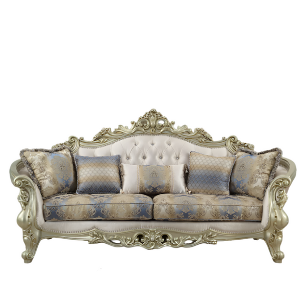 ACME Gorsedd Fabric & Golden Ivory Sofa with 5 Pillows Model 52440