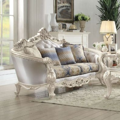 ACME Gorsedd Fabric & Golden Ivory Loveseat with 4 Pillows Model 52441