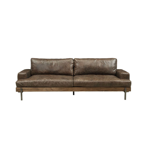 ACME Silchester Oak & Distress Chocolate Top Grain Leather Sofa Model 52475