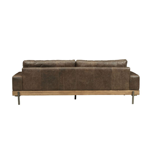 ACME Silchester Oak & Distress Chocolate Top Grain Leather Sofa Model 52475