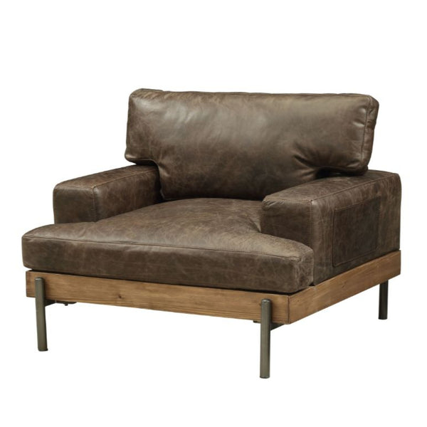 ACME Silchester Oak & Distress Chocolate Top Grain Leather Chair Model 52477
