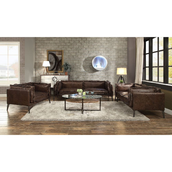 ACME Porchester Distress Chocolate Top Grain Leather Sofa Model 52480
