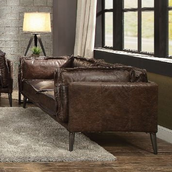ACME Porchester Distress Chocolate Top Grain Leather Loveseat Model 52481