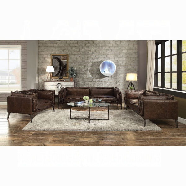 ACME Porchester Distress Chocolate Top Grain Leather Loveseat Model 52481