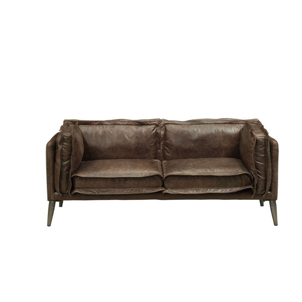 ACME Porchester Distress Chocolate Top Grain Leather Loveseat Model 52481